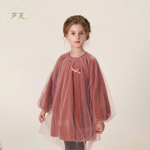 【马克珍妮 芦芙】秋装新款 女童丝绒复古网纱连衣裙221363 商品图0