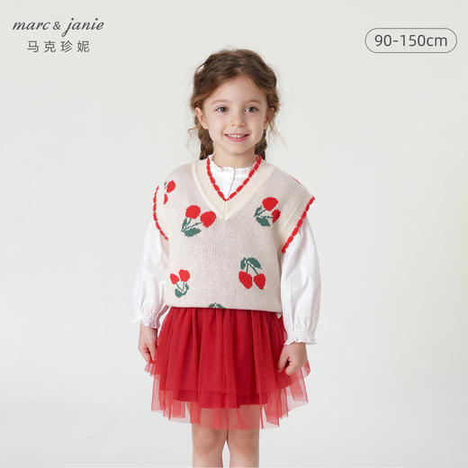 马克珍妮秋装新款 女童提花V领针织衫马甲 儿童背心231960 商品图0