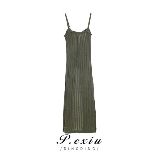 【现货】0608 夏季时髦随性修身镂空针织吊带连衣裙 Q05061 商品图1