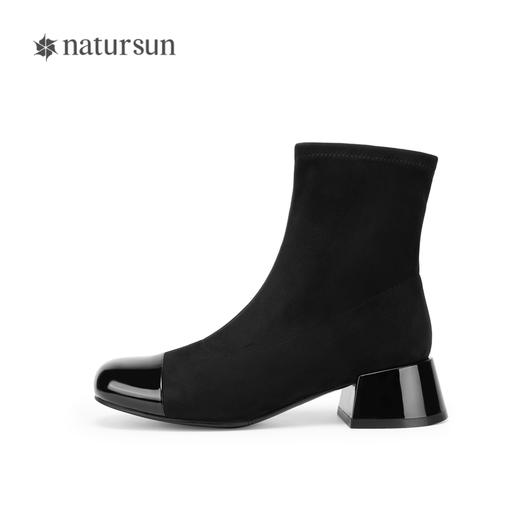 natursun超火弹力靴冬季女鞋英伦风厚底复古瘦瘦靴黑色靴子N23510361 商品图2