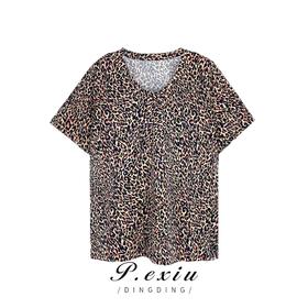 03-4潘依绣丁丁宠粉潘依绣夏季新款豹纹时尚休闲宽松显瘦短袖T恤 Q17180