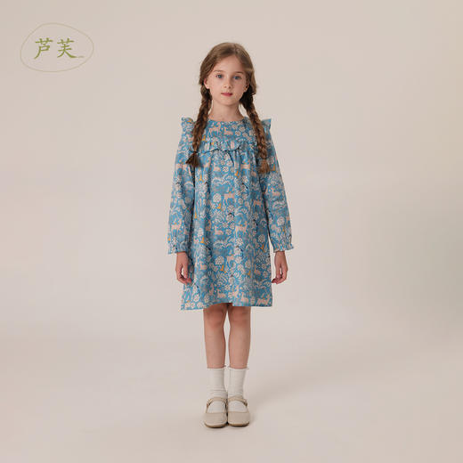 【马克珍妮 芦芙】秋装新款 女童林中小鹿纯棉连衣裙231532 商品图1