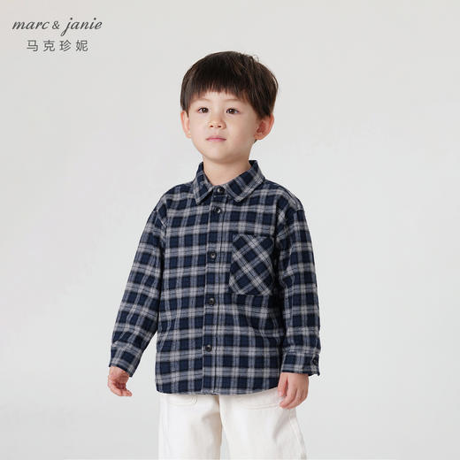 马克珍妮秋装新款 男童学院风纯棉格纹衬衫 儿童衬衣231839 商品图1