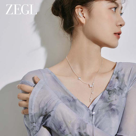 ZEGL设计师月桂女神系列星月流苏925银项链女月光石中秋节锁骨链 商品图2