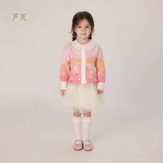 【马克珍妮 芦芙】秋装新款 女童圆领针织开衫儿童毛衣221651 商品图0