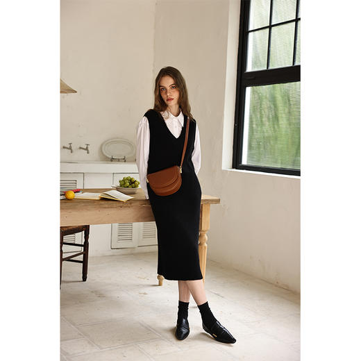 HeyDress针织吊带裙女秋冬法式复古V领宽松无袖叠穿羊毛裙子 商品图0