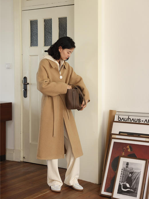 HeyDress香风毛呢外套女秋冬宽松肌理感绵羊毛双面呢休闲气质大衣 商品图0