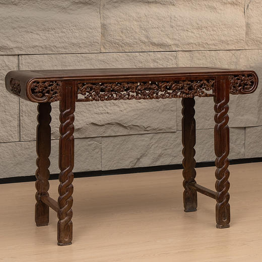 清 红木透雕灵芝纹书卷式平头案 商品图4