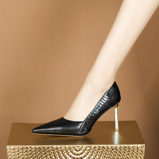 优雅蛇纹拼色，气质尖头浅口单鞋CX3202 商品图2