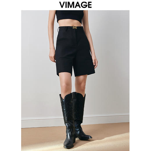 VIMAGE纬漫纪冬季新款时尚休闲通勤百搭简约直筒显瘦短裤V2005619 商品图0