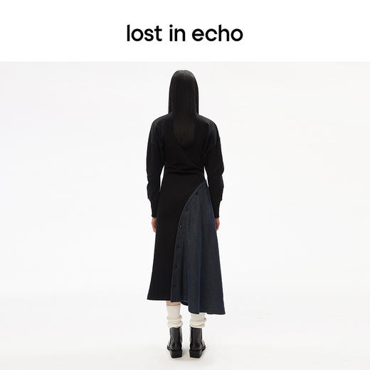 lost in echo设计师品牌阔肩开衩收腰不规则拼接A型卫衣连衣裙女 商品图4