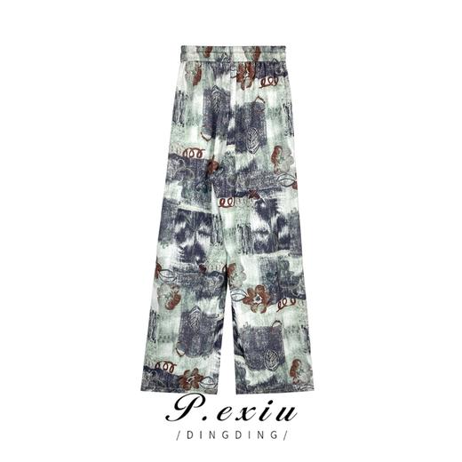 03-5潘依绣丁丁宠粉PanYiXiu/潘依绣【蝶恋花】夏季水墨印花松紧腰直筒休闲裤WH23071 商品图1