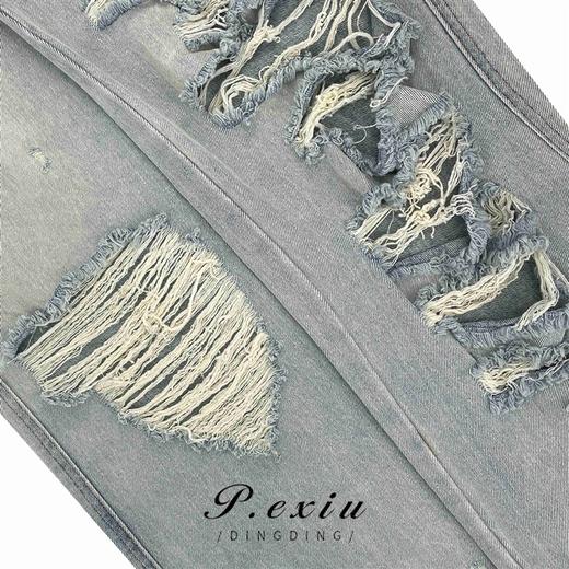 01-1潘依绣丁丁宠粉 时尚潮重工洗水破洞牛仔裤显瘦直筒牛仔裤  D5755 商品图2