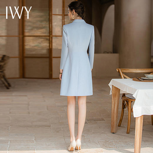 IWY/秋冬款长袖西装连衣裙女气质显白蓝色职业裙美容院上班工作服Q1019 商品图4