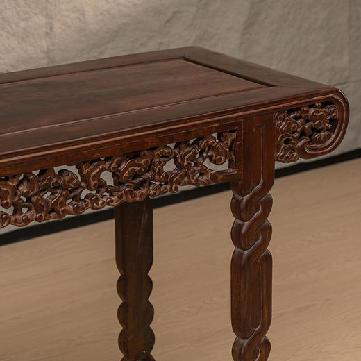 清 红木透雕灵芝纹书卷式平头案 商品图3