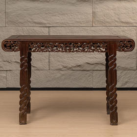 清 红木透雕灵芝纹书卷式平头案