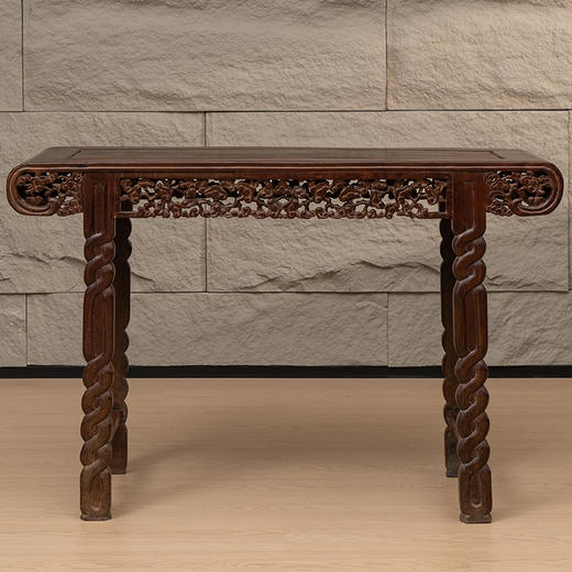 清 红木透雕灵芝纹书卷式平头案 商品图0