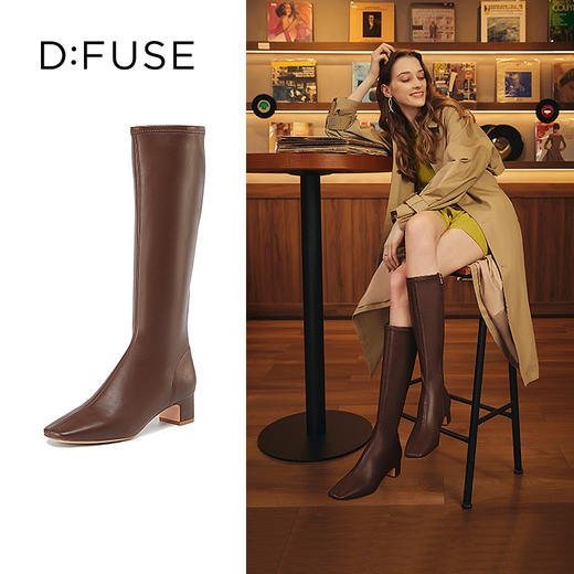 Dfuse迪芙斯冬季新款摩登弹力及膝瘦瘦靴高跟长靴DF34117043 商品图7