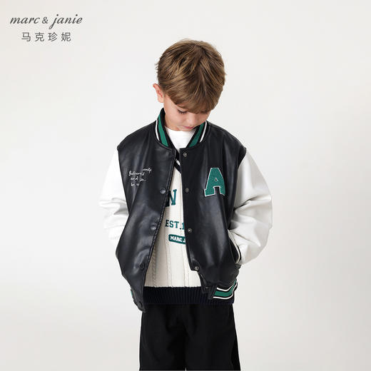 马克珍妮秋装新款 男童学院风印字棒球服皮衣外套 231155 商品图0