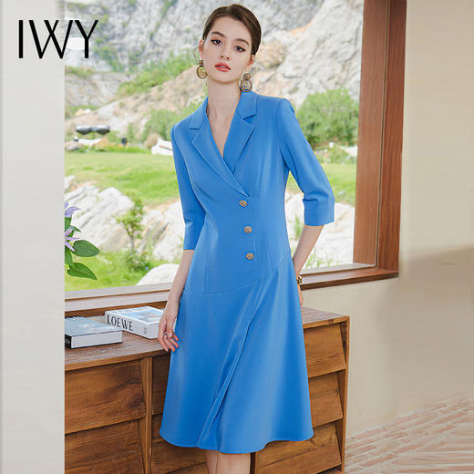 IWY/气质七分袖西装连衣裙女高端蓝色显白职业工作服正装Q962 商品图2