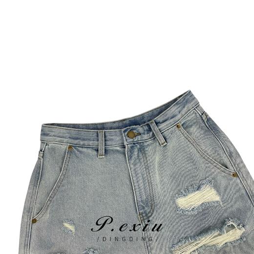 01-1潘依绣丁丁宠粉 时尚潮重工洗水破洞牛仔裤显瘦直筒牛仔裤  D5755 商品图3