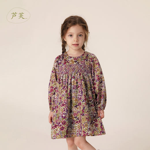 【马克珍妮 芦芙】秋装新款女童花丛纯棉碎花连衣裙 231535 商品图0
