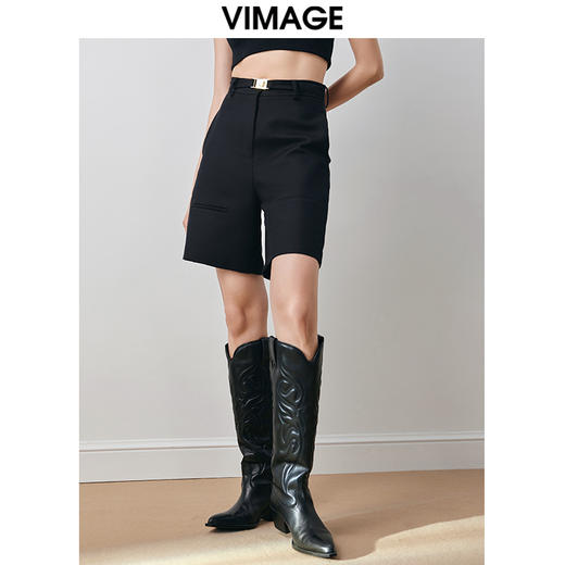 VIMAGE纬漫纪冬季新款时尚休闲通勤百搭简约直筒显瘦短裤V2005619 商品图4