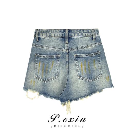 03-5潘依绣丁丁宠粉PanYiXiu/潘依绣夏季新款毛边休闲百搭潮流时尚牛仔短裤 D5913 商品图1