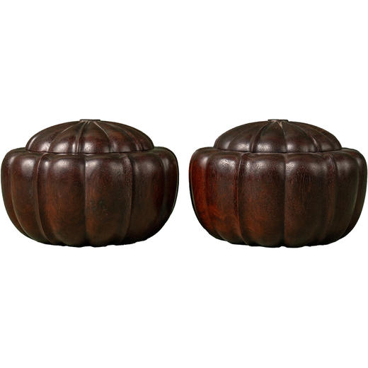 二十世纪 紫檀一木整挖瓜棱形围棋盒（一对） 商品图5