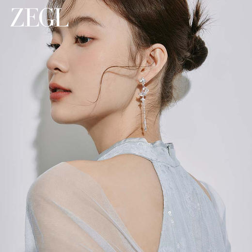 ZEGL设计师月桂女神系列流苏耳环女小众设计感月光石耳钉银针耳饰 商品图3