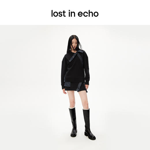 lost in echo设计师品牌大翻领休闲开衩短款卫衣口袋开衩短裙套装 商品图2