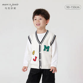 马克珍妮秋装新款 男童学院风字母绣花V领针织衫马甲231822