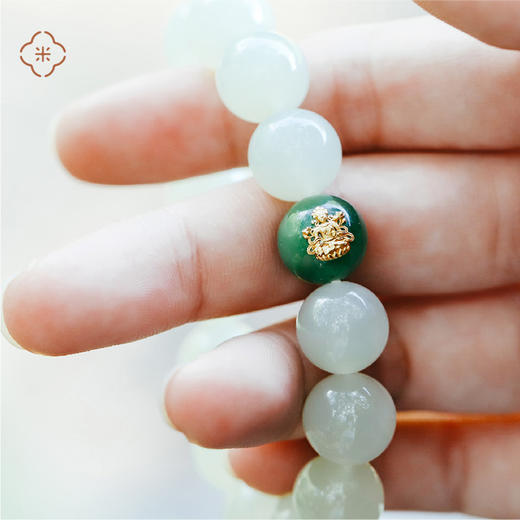 米马设计 冰润浅晴水 青海料和田玉手钏 对女生好18K金绿度母/五条经 商品图3
