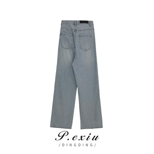 01-1 潘依绣丁丁宠粉春夏宽松垂感磨破浅色直筒牛仔裤  Z3219 商品图1