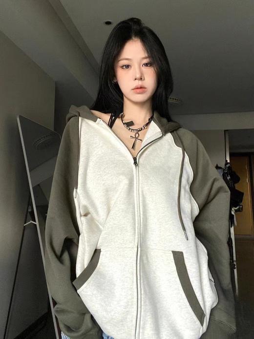 【撞色连帽衫卫衣】春秋季冷淡风   宽松百搭薄款拉链外套  ins潮 商品图1
