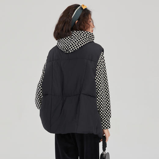 谜底中长款羽绒马甲女2023冬款立领棋盘格拼色鸭绒保暖239MY7308 商品图2