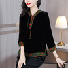 AHMss3159 新中式复古金丝绒黑色衬衫女2023秋季新款中国风印花显瘦连帽上衣 商品缩略图0