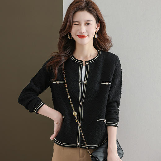 CC-33-2389羊毛针织开衫女士短款上小个子衣春秋钉珠高腰百搭小香风毛衣外套 商品图2