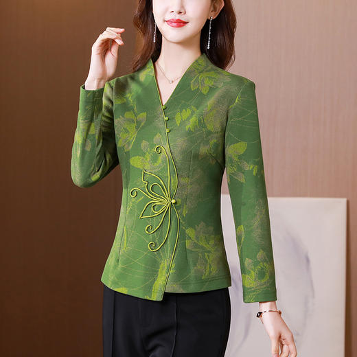 秋季新款，复古风套头衫v领修身提花衬衫百搭显瘦印花上衣KQL-435H5225 商品图5