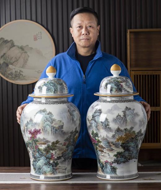 重工粉彩山水将军罐 商品图0