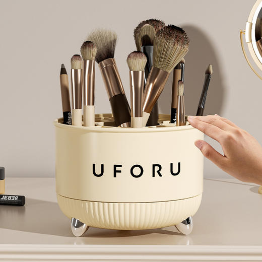 「两款可选！旋转款」旋转化妆刷收纳桶 桌面笔筒梳妆台口红眉笔眼影刷分格化妆品收纳整理盒 商品图0