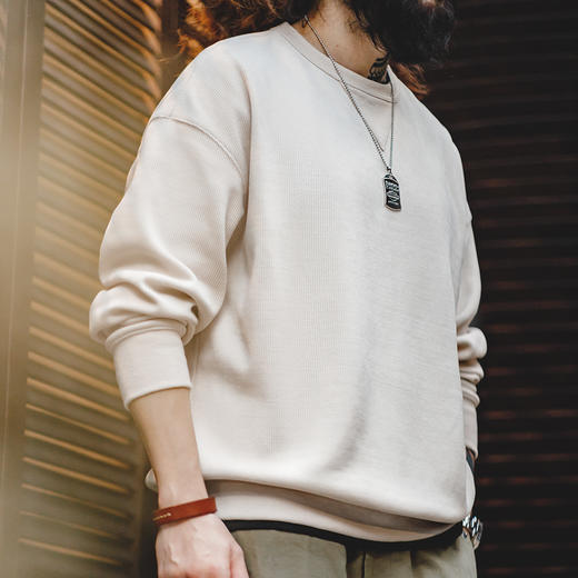 工装优选 美式复古重磅雪尼尔卫衣圆领基础款抗皱打底长袖T恤男秋 商品图4
