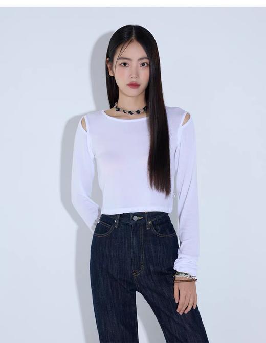 【热销单品】SPELLEDIT2023秋季新款肩膀开衩修身长袖T恤时尚女 商品图5
