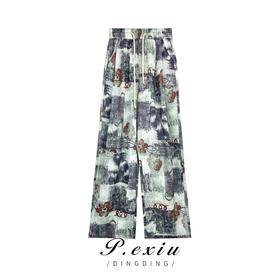03-5潘依绣丁丁宠粉PanYiXiu/潘依绣【蝶恋花】夏季水墨印花松紧腰直筒休闲裤WH23071