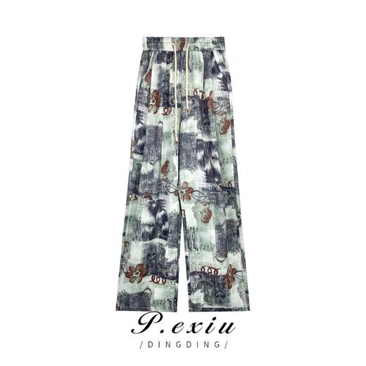 03-5潘依绣丁丁宠粉PanYiXiu/潘依绣【蝶恋花】夏季水墨印花松紧腰直筒休闲裤WH23071 商品图0