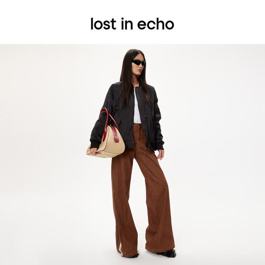 lost in echo设计师品牌美拉德风毛绒拼接宽松夹棉飞行员夹克外套 商品图3