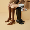 西遇法式复古长靴女新款秋冬弹力长筒靴棕色细跟尖头高跟靴子V0034134 商品缩略图0