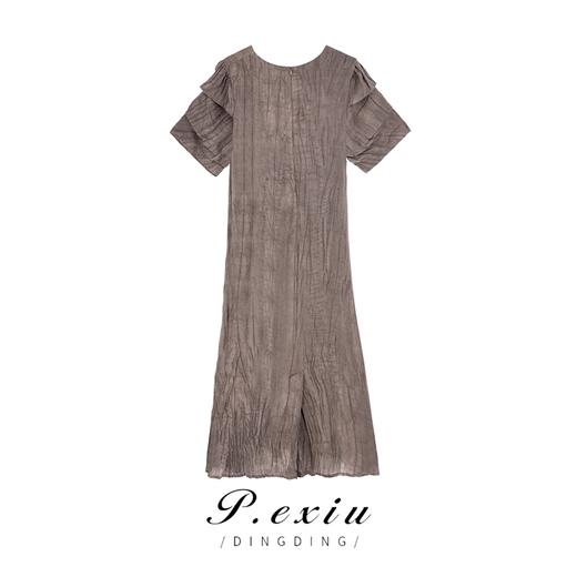 03-3潘依绣丁丁宠粉夏季新款高级感炒色压褶显瘦气质短袖连衣裙 K71257 商品图1