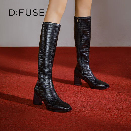 Dfuse迪芙斯冬季新款百搭弹力及膝高靴瘦瘦靴高跟长靴DF34117049 商品图3