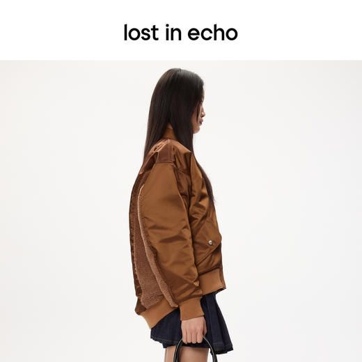 lost in echo设计师品牌美拉德风毛绒拼接宽松夹棉飞行员夹克外套 商品图2